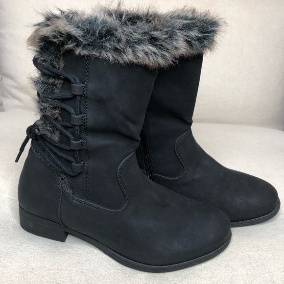 TORRID Foux Fur Trimed Lace -Up WW Boots Booties Women Size 7W Black NEW - Picture 2 of 16